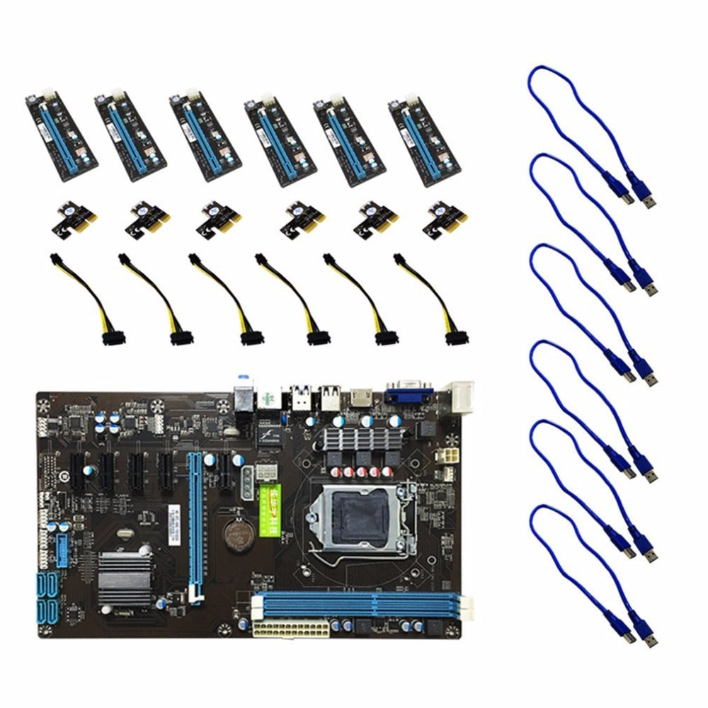 H81 6 GPU Mining Motherboard with 6Pcs PCI-E Extender Riser Card Support DDR3 USB Computer Mainboard For BTC Eth Rig Ethereum