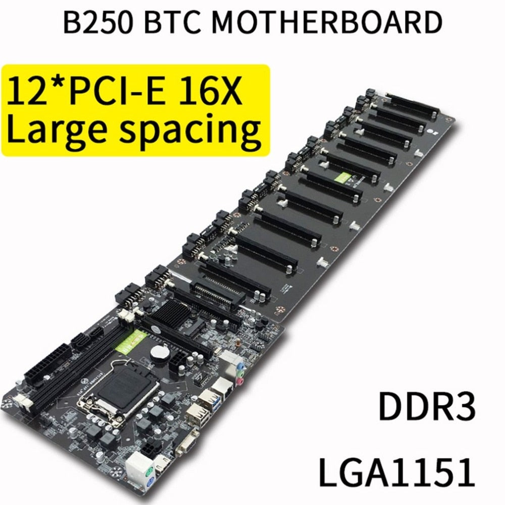 B250 Straight Plug Motherboard DDR3 Sockets 12 x PCI-E X16 Card Sot Integrated CPU LGA 1151 SATA3.0 BTC Motherboard